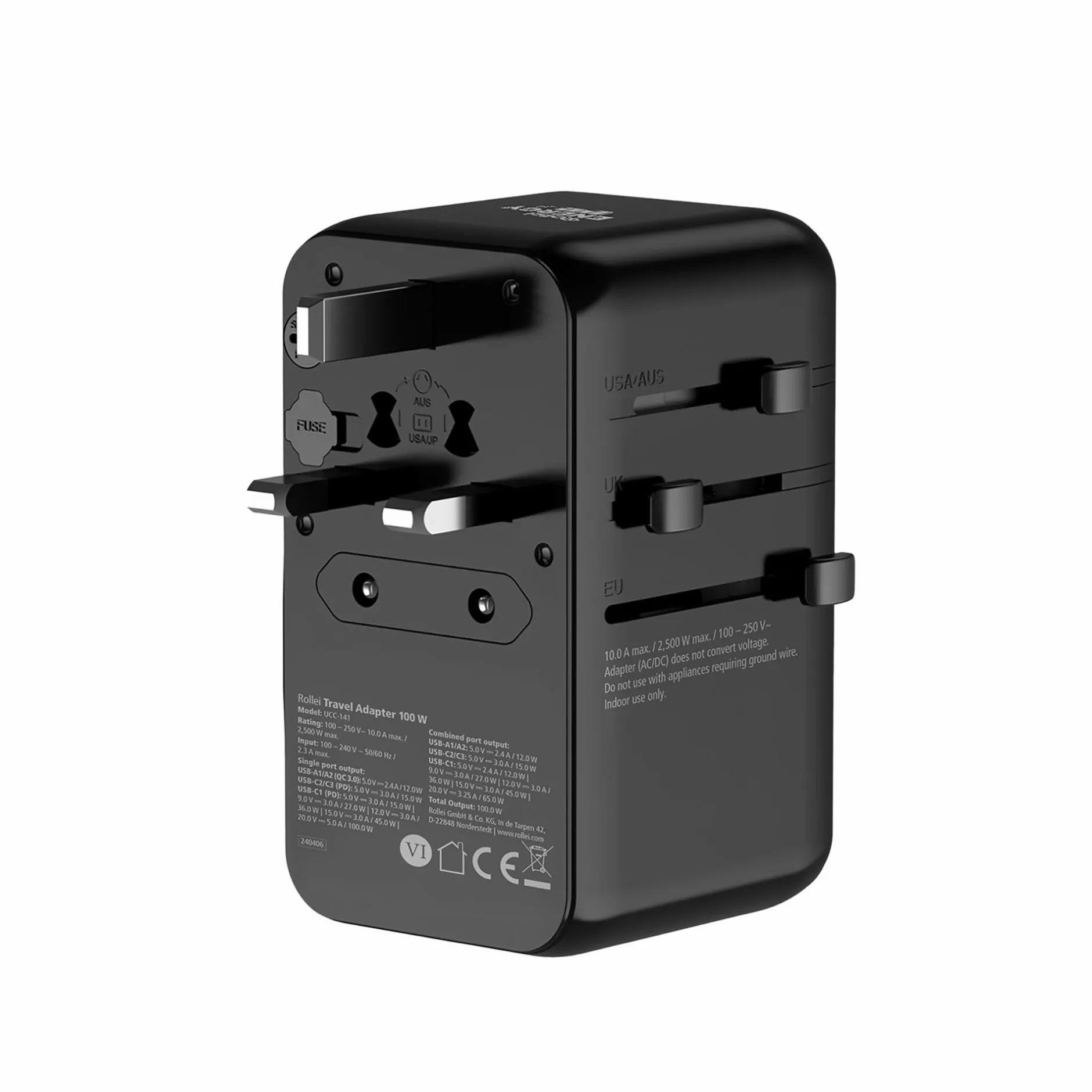 Rollei Netzteile|Reiseadapter-Reiseadapter I 100 Watt I mit 3 USB-C- & 2 USB-A-Anschlüssen