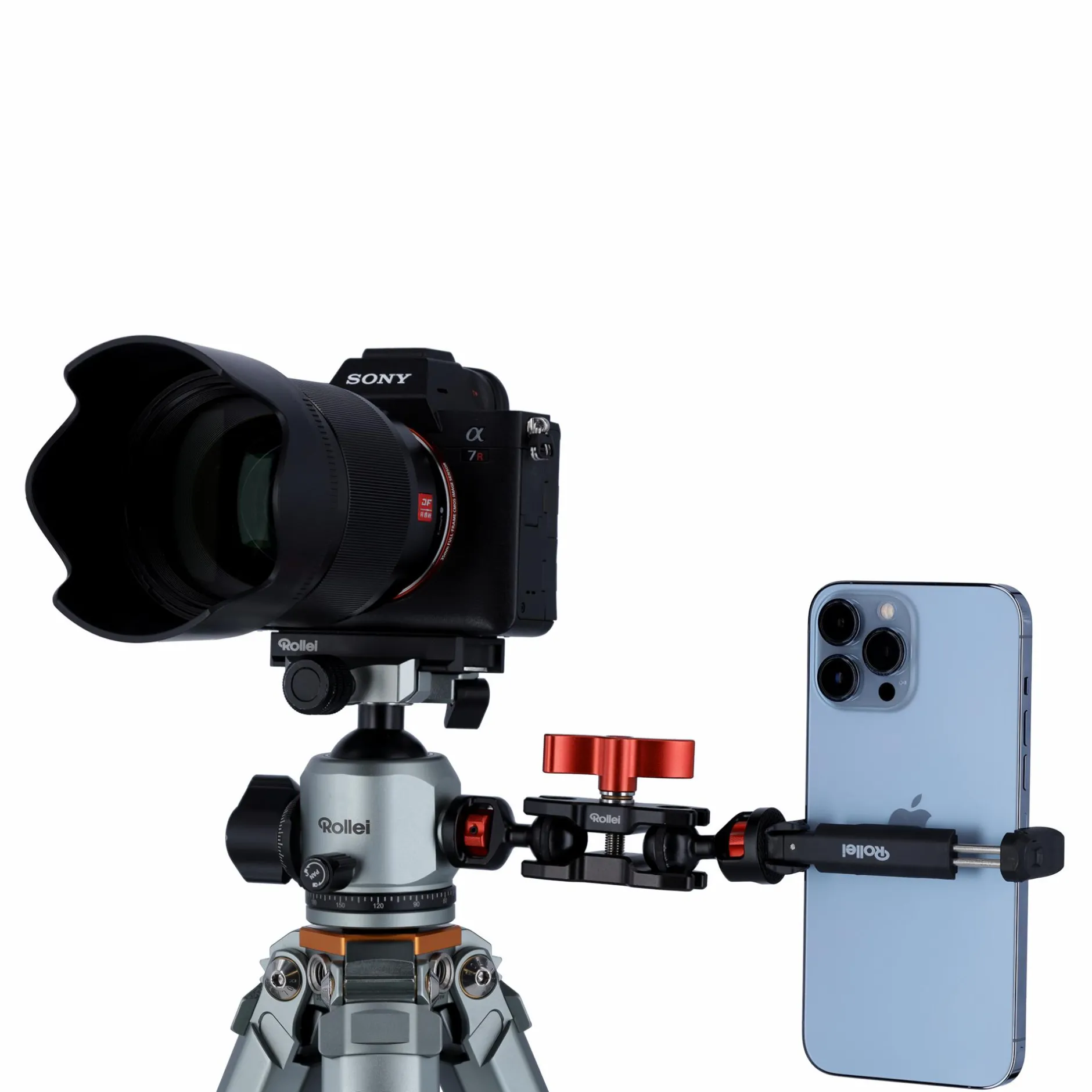 Rollei Halterungen|L-Winkel Und Halterungen-Smartphone-Halter für Stativ-Mittelsäule | Breiter Klemmbereich 6,5-8,5 cm